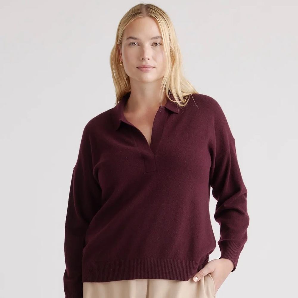 Quince Mongolian Cashmere Polo Sweater Burgundy M